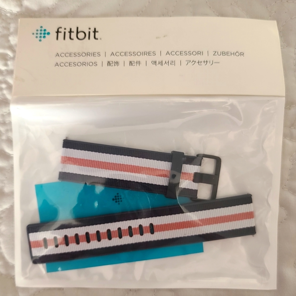 Fitbit sporty wristband, large, navy blue, pink & white - Picture 1 of 3